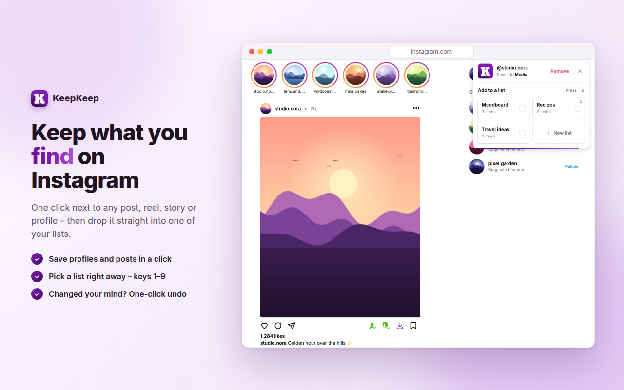 Save posts and profiles and pick a list right away